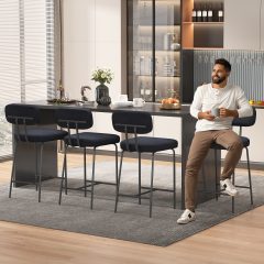 Solfway Counter Height Bar Stools Set of 4, 26" Black Bar Stools with Back and Metal Legs, Fabric Kitchen Counter Stools with Footrest and Wide Seat, Bar Chairs for Kitchen Island