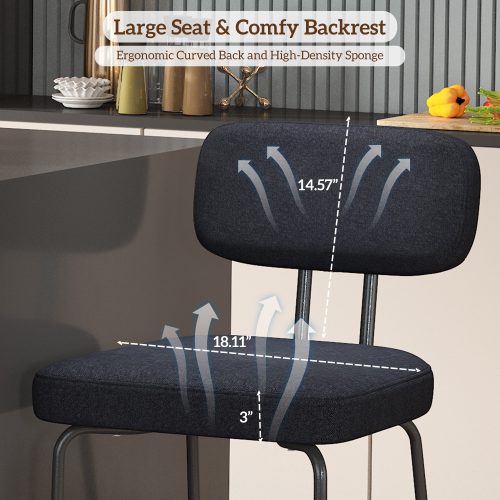 Solfway Counter Height Bar Stools Set of 4, 26" Black Bar Stools with Back and Metal Legs, Fabric Kitchen Counter Stools with Footrest and Wide Seat, Bar Chairs for Kitchen Island - Image 6