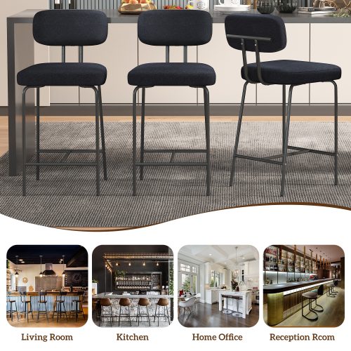 Solfway Counter Height Bar Stools Set of 4, 26" Black Bar Stools with Back and Metal Legs, Fabric Kitchen Counter Stools with Footrest and Wide Seat, Bar Chairs for Kitchen Island - Image 7