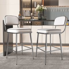 Solfway Counter Height Bar Stools Set of 2, 26" White Fabric Kitchen Counter Stools with Backs, Metal Legs, Footrest and Wide Seat, Bar Chairs for Kitchen Island