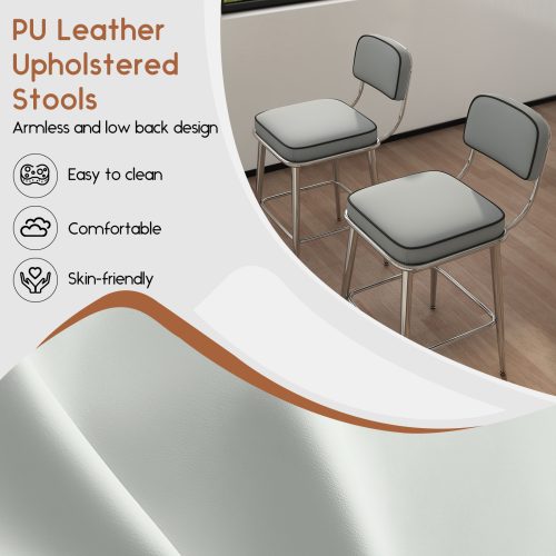 Solfway Counter Height Bar Stools Set of 2, 26" Gray Fabric Kitchen Counter Stools with Backs, Metal Legs, Footrest and Wide Seat, Bar Chairs for Kitchen Island - Image 3