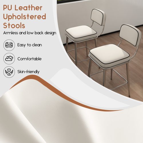 Solfway Counter Height Bar Stools Set of 2, 26" White Fabric Kitchen Counter Stools with Backs, Metal Legs, Footrest and Wide Seat, Bar Chairs for Kitchen Island - Image 3