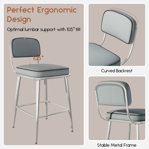 Solfway Counter Height Bar Stools Set of 2, 26" Gray Fabric Kitchen Counter Stools with Backs, Metal Legs, Footrest and Wide Seat, Bar Chairs for Kitchen Island - Image 5