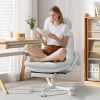 Solfway Criss Cross Chair with Wheels & Flip-up Arms, Executive Office Chair with Foot Rest, Swivel Cross Legged Office Chair, White Corduroy Fabric Comfy Computer Desk Chair, Vanity Chair for Home