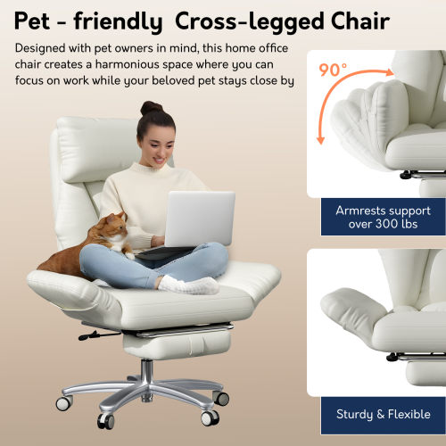 Solfway Criss Cross Desk Chair, Cross Legged Office Chair with Wheels, White Leather Big and Tall Reclining Office Chair 500lbs with Foot Rest, Reversible Armrests & Wide Seat - Image 6