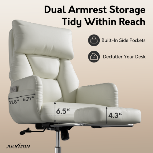 Solfway Criss Cross Desk Chair, Cross Legged Office Chair with Wheels, White Leather Big and Tall Reclining Office Chair 500lbs with Foot Rest, Reversible Armrests & Wide Seat - Image 7