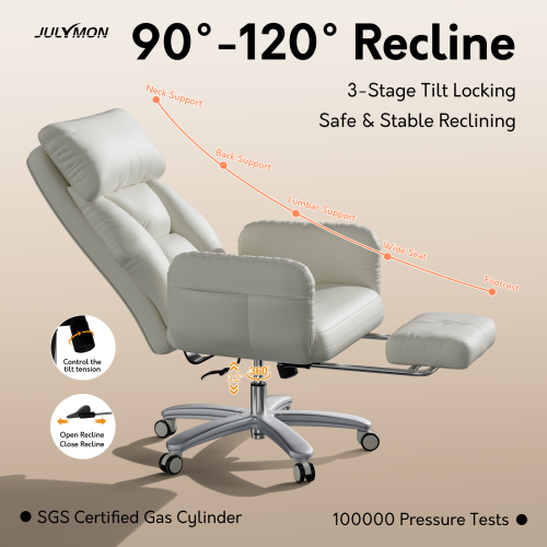 Solfway Criss Cross Desk Chair, Cross Legged Office Chair with Wheels, White Leather Big and Tall Reclining Office Chair 500lbs with Foot Rest, Reversible Armrests & Wide Seat - Image 8