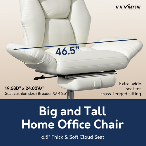 Solfway Criss Cross Desk Chair, Cross Legged Office Chair with Wheels, White Leather Big and Tall Reclining Office Chair 500lbs with Foot Rest, Reversible Armrests & Wide Seat - Image 9