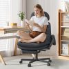 Solfway Criss Cross Chair with Wheels & Flip-up Arms, Executive Office Chair with Foot Rest, Swivel Cross Legged Office Chair, Black Corduroy Fabric Comfy Computer Desk Chair, Vanity Chair for Home