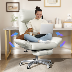 Solfway Criss Cross Desk Chair, Cross Legged Office Chair with Wheels, White Leather Big and Tall Reclining Office Chair 500lbs with Foot Rest, Reversible Armrests & Wide Seat