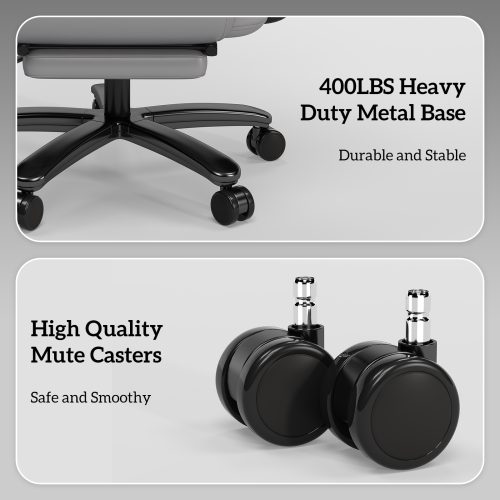 Solfway Big and Tall Office Chair 400lbs, Reclining Home Office Desk Chair with Footrest for Adult, High Back Wide Seat Executive Computer Chair, Gray - Image 7
