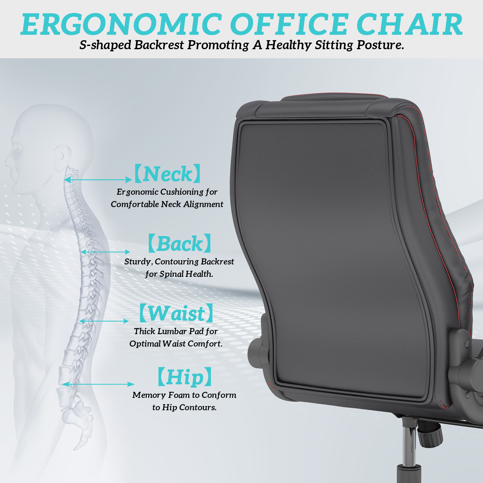 Solfway Big and Tall Office Chair 400LBS, High Back Black Leather Executive Office Chair, Computer Desk Chair with Adjustable Flip-up Arms, Wheels and Lumbar Support - Image 3
