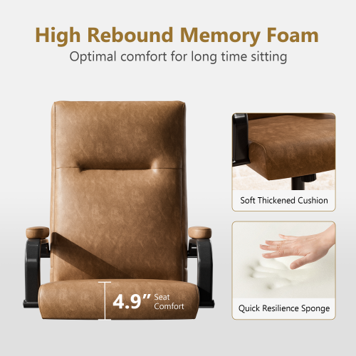 Solfway Brown Leather Office Chair with Wheels, Memory Foam Height Adjustable Computer Desk Chair, Rolling Swivel Executive Chair for Home Office - Image 3