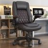 Solfway Big and Tall Office Chair 400LBS, High Back Black Leather Executive Office Chair, Computer Desk Chair with Adjustable Flip-up Arms, Wheels and Lumbar Support