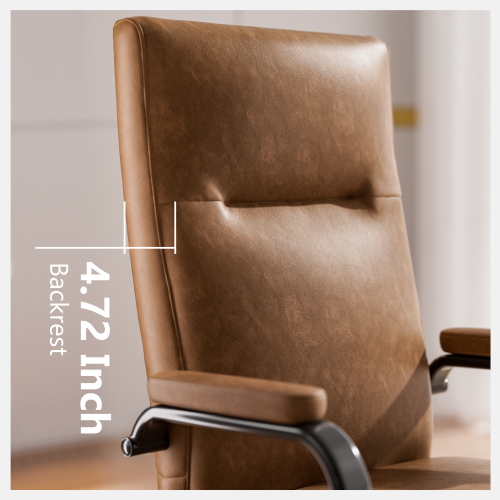 Solfway Brown Leather Office Chair with Wheels, Memory Foam Height Adjustable Computer Desk Chair, Rolling Swivel Executive Chair for Home Office - Image 4
