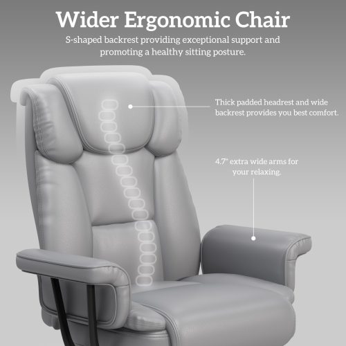 Solfway Big and Tall Office Chair 400lbs, Reclining Home Office Desk Chair with Footrest for Adult, High Back Wide Seat Executive Computer Chair, Gray - Image 4