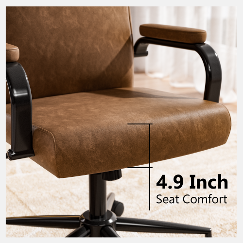 Solfway Brown Leather Office Chair with Wheels, Memory Foam Height Adjustable Computer Desk Chair, Rolling Swivel Executive Chair for Home Office - Image 5