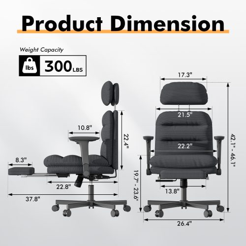 Solfway Criss Cross Chair with Wheels & Flip-up Arms, Executive Office Chair with Foot Rest, Swivel Cross Legged Office Chair, Black Corduroy Fabric Comfy Computer Desk Chair, Vanity Chair for Home - Image 2