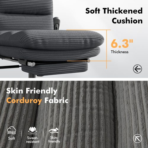 Solfway Criss Cross Chair with Wheels & Flip-up Arms, Executive Office Chair with Foot Rest, Swivel Cross Legged Office Chair, Black Corduroy Fabric Comfy Computer Desk Chair, Vanity Chair for Home - Image 4