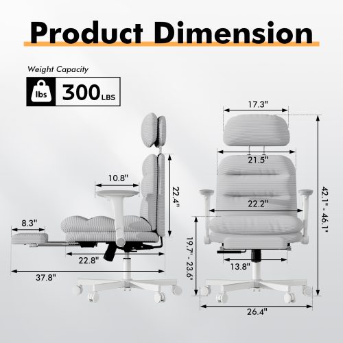 Solfway Criss Cross Chair with Wheels & Flip-up Arms, Executive Office Chair with Foot Rest, Swivel Cross Legged Office Chair, Gray Corduroy Fabric Comfy Computer Desk Chair, Vanity Chair for Home - Image 2