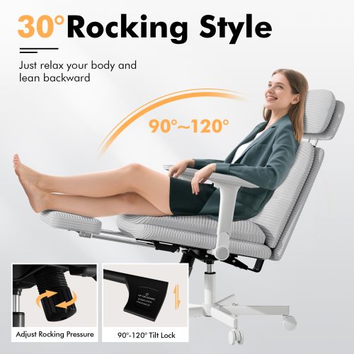 Solfway Criss Cross Chair with Wheels & Flip-up Arms, Executive Office Chair with Foot Rest, Swivel Cross Legged Office Chair, Gray Corduroy Fabric Comfy Computer Desk Chair, Vanity Chair for Home - Image 3