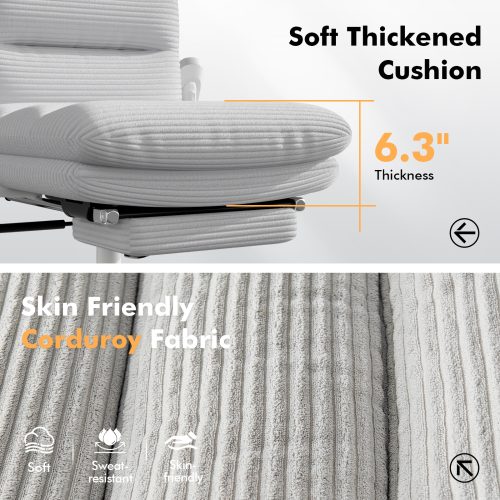 Solfway Criss Cross Chair with Wheels & Flip-up Arms, Executive Office Chair with Foot Rest, Swivel Cross Legged Office Chair, Gray Corduroy Fabric Comfy Computer Desk Chair, Vanity Chair for Home - Image 4
