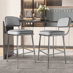 Solfway Counter Height Bar Stools Set of 2, 26" Gray Fabric Kitchen Counter Stools with Backs, Metal Legs, Footrest and Wide Seat, Bar Chairs for Kitchen Island