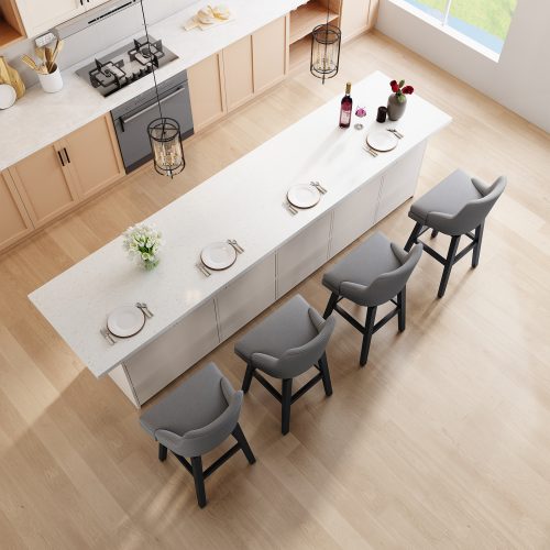 Solfway Bar Stools Set of 4, 26" H Upholstered Barstools with Backs, Swivel Modern Counter Height Bar Stool Chairs for Kitchen Island, Wood Legs, Gray Fabric Counter Stools - Image 7