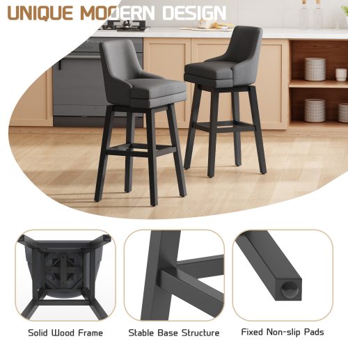 Solfway Bar Stools Set of 4, 26" H Upholstered Barstools with Backs, Swivel Modern Counter Height Bar Stool Chairs for Kitchen Island, Wood Legs, Gray Fabric Counter Stools - Image 5