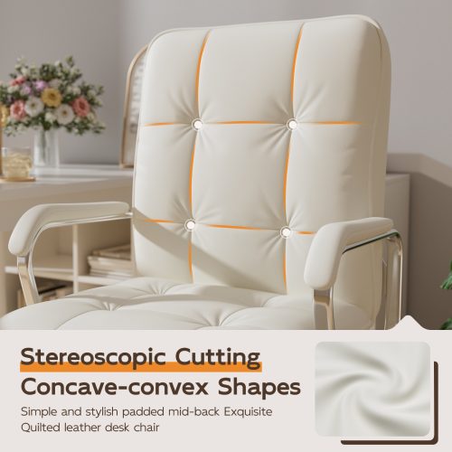 Solfway White Office Chair, Swivel Leather Computer Desk Chair with Wheels and Padded Arms, Executive Office Chair for Adults - Image 6
