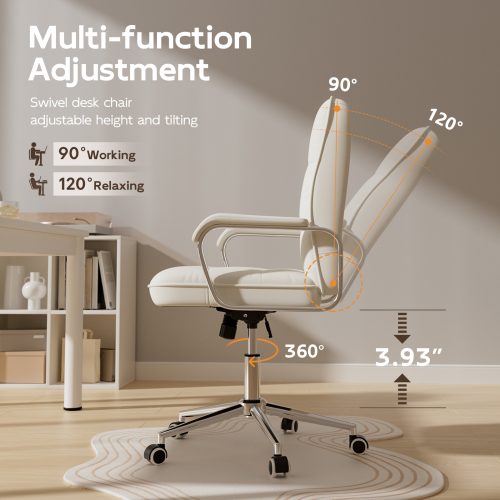 Solfway White Office Chair, Swivel Leather Computer Desk Chair with Wheels and Padded Arms, Executive Office Chair for Adults - Image 5