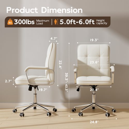 Solfway White Office Chair, Swivel Leather Computer Desk Chair with Wheels and Padded Arms, Executive Office Chair for Adults - Image 2