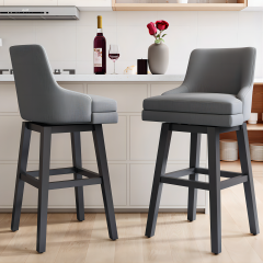 Solfway Bar Stools Set of 2, 26" H Upholstered Barstools with Backs, Swivel Modern Counter Height Bar Stool Chairs for Kitchen Island, Wood Legs, Gray Fabric Counter Stools