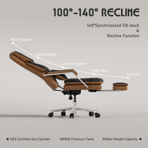 Solfway Big and Tall Reclining Office Chair 500lbs, Black Leather Office Chair with Wheels, Footrest and Lumbar Support, Executive Office Desk Chair for Adults - Image 5