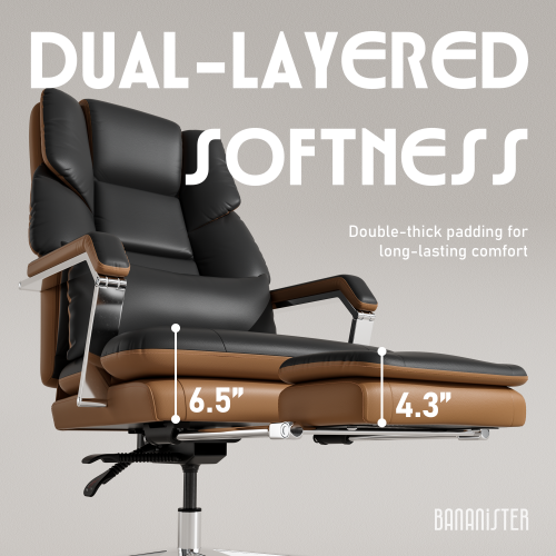 Solfway Big and Tall Reclining Office Chair 500lbs, Black Leather Office Chair with Wheels, Footrest and Lumbar Support, Executive Office Desk Chair for Adults - Image 6