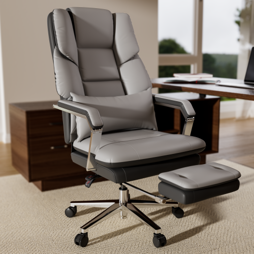 Solfway Big and Tall Reclining Office Chair 500lbs , Grey Leather Office Chair with Wheels, Footrest and Lumbar Support, Executive Office Desk Chair for Adults - Image 8