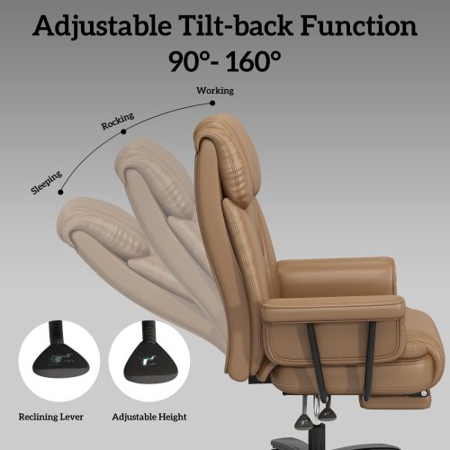 Solfway Big and Tall Office Chair 400lbs, Reclining Home Office Desk Chair with Footrest for Adult, High Back Wide Seat Executive Computer Chair, Brown - Image 3