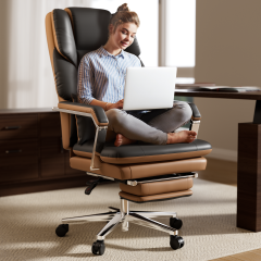 Solfway Big and Tall Reclining Office Chair 500lbs, Black Leather Office Chair with Wheels, Footrest and Lumbar Support, Executive Office Desk Chair for Adults