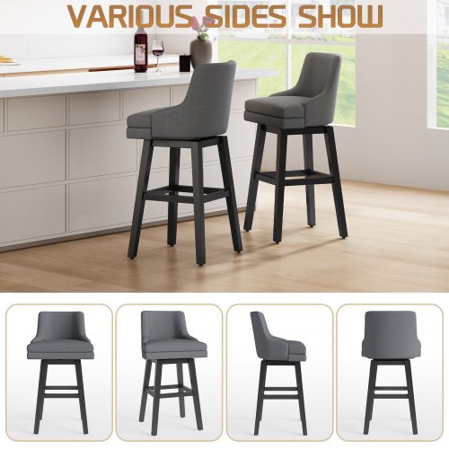 Solfway Bar Stools Set of 4, 26" H Upholstered Barstools with Backs, Swivel Modern Counter Height Bar Stool Chairs for Kitchen Island, Wood Legs, Gray Fabric Counter Stools - Image 4