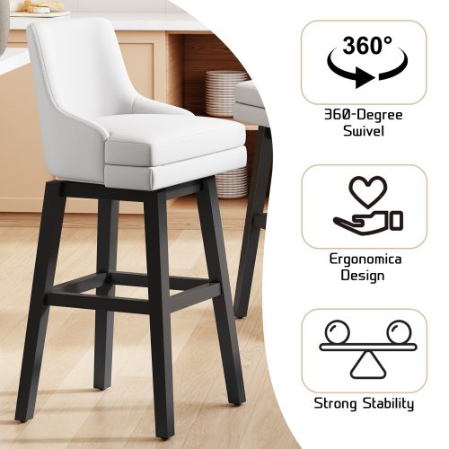 Solfway Bar Stools Set of 6, 26" H Upholstered Barstools with Backs, Swivel Modern Counter Height Bar Stool Chairs for Kitchen Island, Wood Legs, White Fabric Counter Stools - Image 5