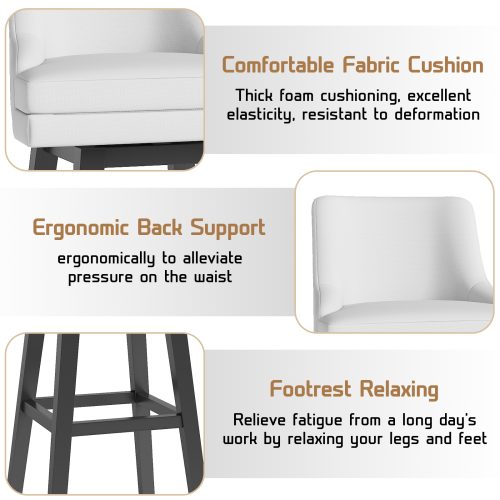 Solfway Bar Stools Set of 6, 26" H Upholstered Barstools with Backs, Swivel Modern Counter Height Bar Stool Chairs for Kitchen Island, Wood Legs, White Fabric Counter Stools - Image 4