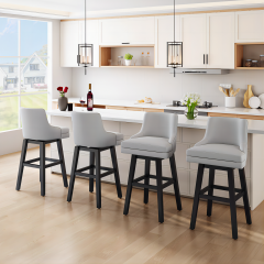 Solfway Bar Stools Set of 4, 26" H Upholstered Barstools with Backs, Swivel Modern Counter Height Bar Stool Chairs for Kitchen Island, Wood Legs, White Fabric Counter Stools
