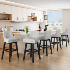 Solfway Bar Stools Set of 6, 26" H Upholstered Barstools with Backs, Swivel Modern Counter Height Bar Stool Chairs for Kitchen Island, Wood Legs, White Fabric Counter Stools
