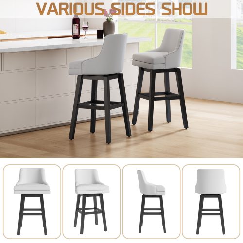 Solfway Bar Stools Set of 6, 26" H Upholstered Barstools with Backs, Swivel Modern Counter Height Bar Stool Chairs for Kitchen Island, Wood Legs, White Fabric Counter Stools - Image 3