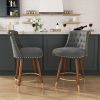 Solfway Counter Height Bar Stools Set of 2, 24 inch Gray Velvet Kitchen Swivel Counter Stools with Backs, Metal Legs and Footrest, Bar Chairs for Kitchen Island