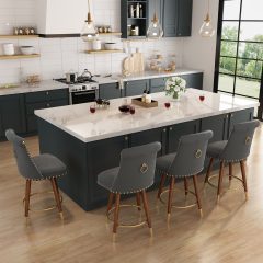 Solfway Counter Height Bar Stools Set of 4, 24 inch Gray Velvet Kitchen Swivel Counter Stools with Backs, Metal Legs and Footrest, Bar Chairs for Kitchen Island