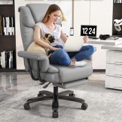 Solfway Big and Tall Office Chair 400lbs, Reclining Home Office Desk Chair with Footrest for Adult, High Back Wide Seat Executive Computer Chair, Gray