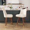 Solfway Counter Height Bar Stools Set of 2, 24 inch White Velvet Kitchen Swivel Counter Stools with Backs, Metal Legs and Footrest, Bar Chairs for Kitchen Island