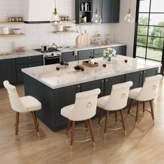 Solfway Counter Height Bar Stools Set of 4, 24 inch White Velvet Kitchen Swivel Counter Stools with Backs, Metal Legs and Footrest, Bar Chairs for Kitchen Island