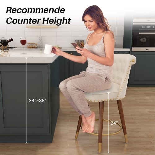 Solfway Counter Height Bar Stools Set of 4, 24 inch White Velvet Kitchen Swivel Counter Stools with Backs, Metal Legs and Footrest, Bar Chairs for Kitchen Island - Image 7